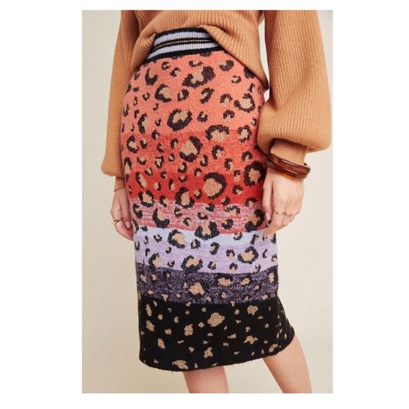 Maeve Anthropologie Sz XS Sweater Pencil Skirt Leopard Stretch Bodycon Boho - Picture 1 of 10